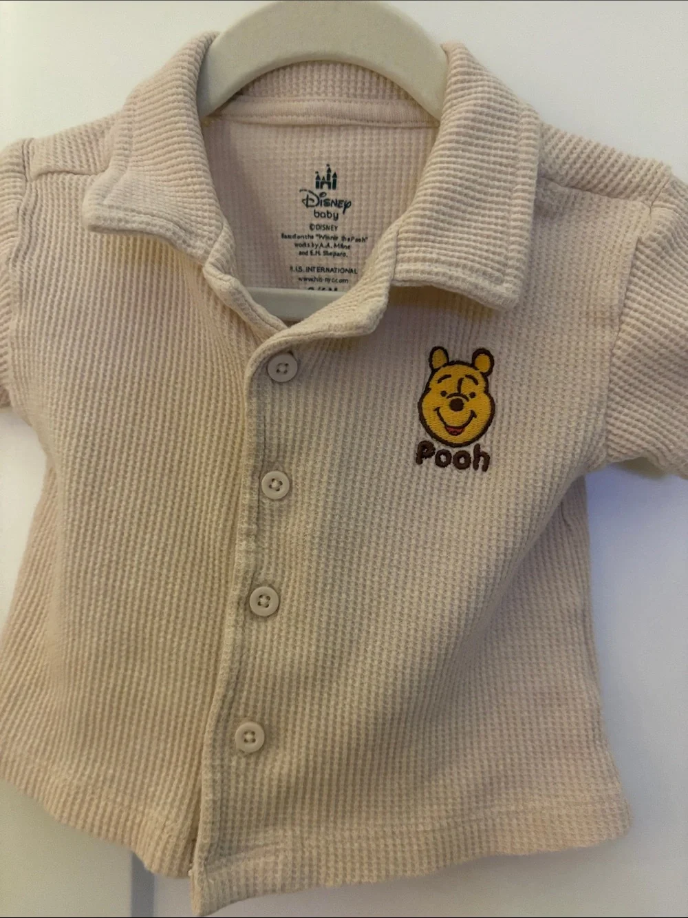 Disney Baby Beige Waffle Knit Winnie the Pooh Short Matching Set 3-6 Months